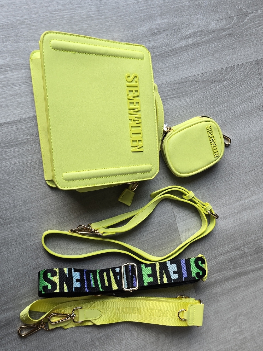 Steve Madden Neon Lime Crossbody Bag with Coin Pouch and Straps